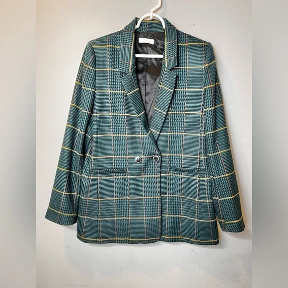 Anine Bing Madeline Blazer In Green Plaid Size Medium - Picture 4 of 10